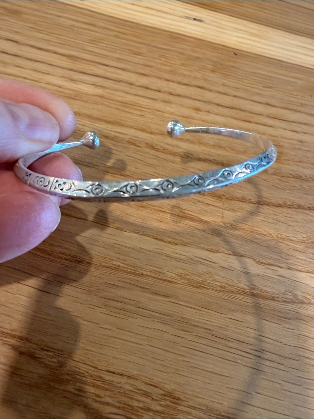 Sterling Silver Open Cuff Bracelet with Etched Pattern 925